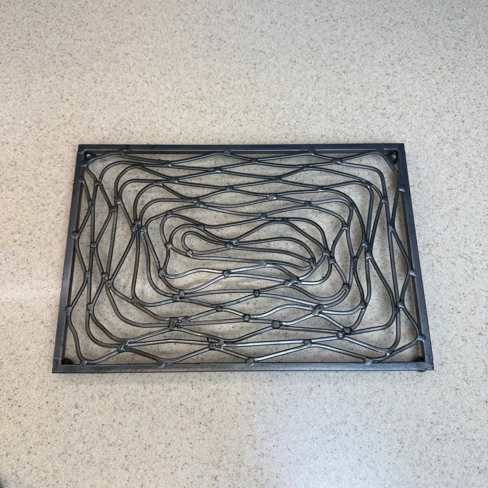 Industrial Welded Steel Swirl Metal Trivet Rectangular Hot Pad Gunmetal Gray